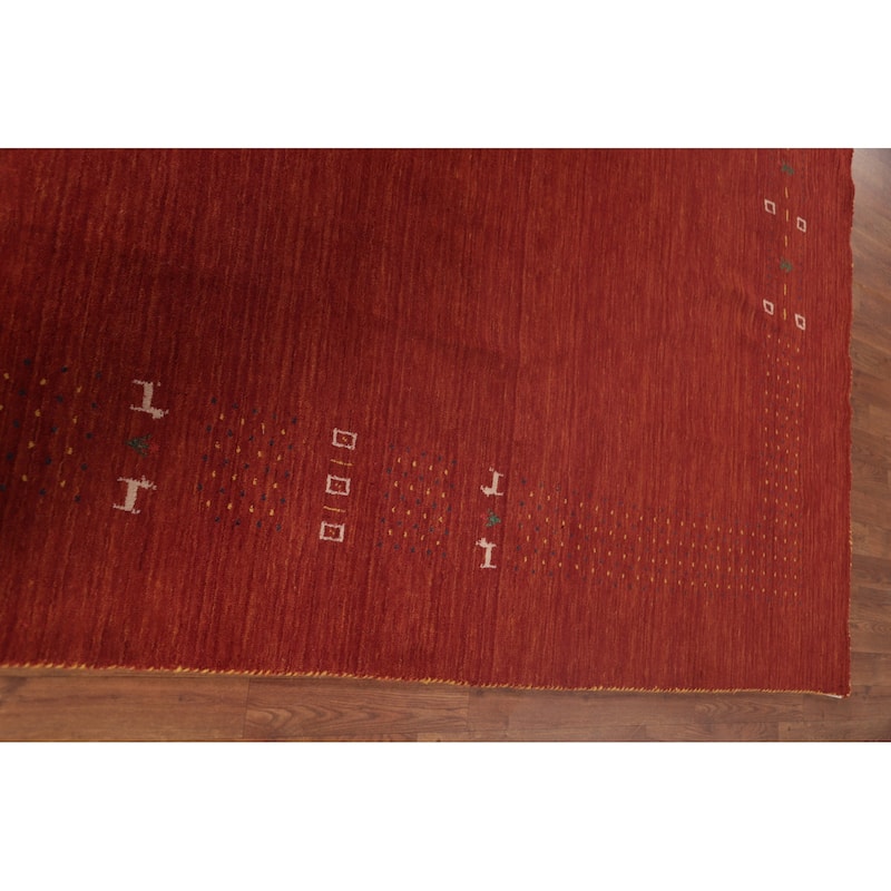 Gabbeh Area Rug Hand-Knotted Stripe Wool Carpet - 6'7"x 9'8"