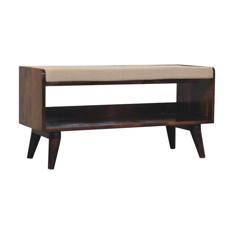 Artisan Furniture Solid Wood California Walnut bench with mud linen seat pad