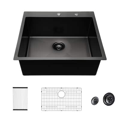 Matte Black Stainless Steel Single Bowl Drop-in Kitchen Sink - 28-in L x 22-in W x 10-in H