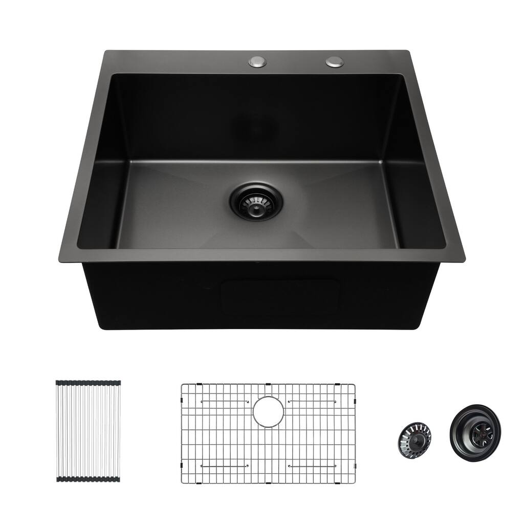 Matte Black Stainless Steel Single Bowl Drop-in Kitchen Sink - 28-in L x 22-in W x 10-in H