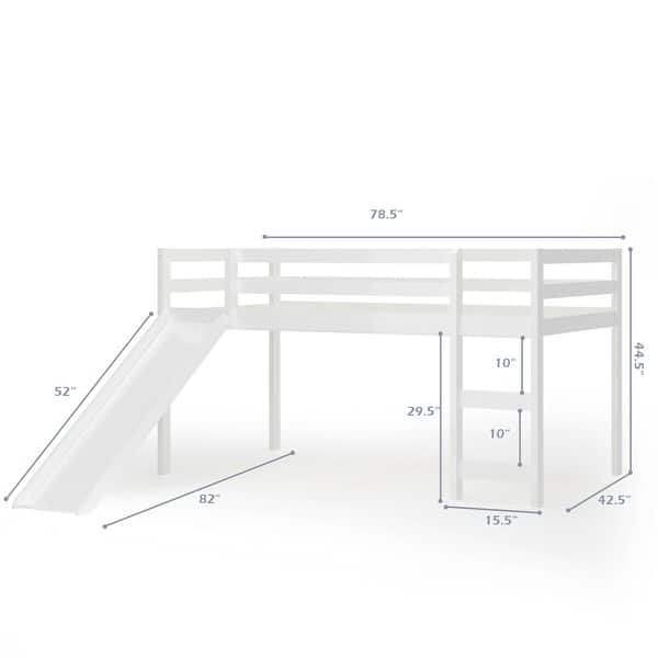 Gymax Twin Size Loft Bed with Slide Wood Low Sturdy Loft Bed Bedroom