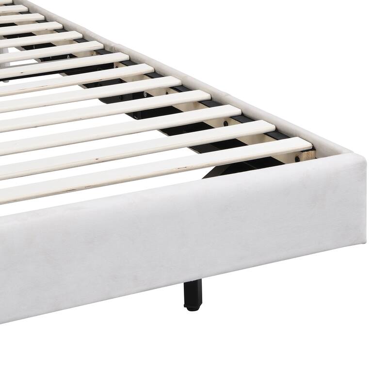Twin Upholstered Platform Bed with LED Lights, Storage Headboard & USB Ports