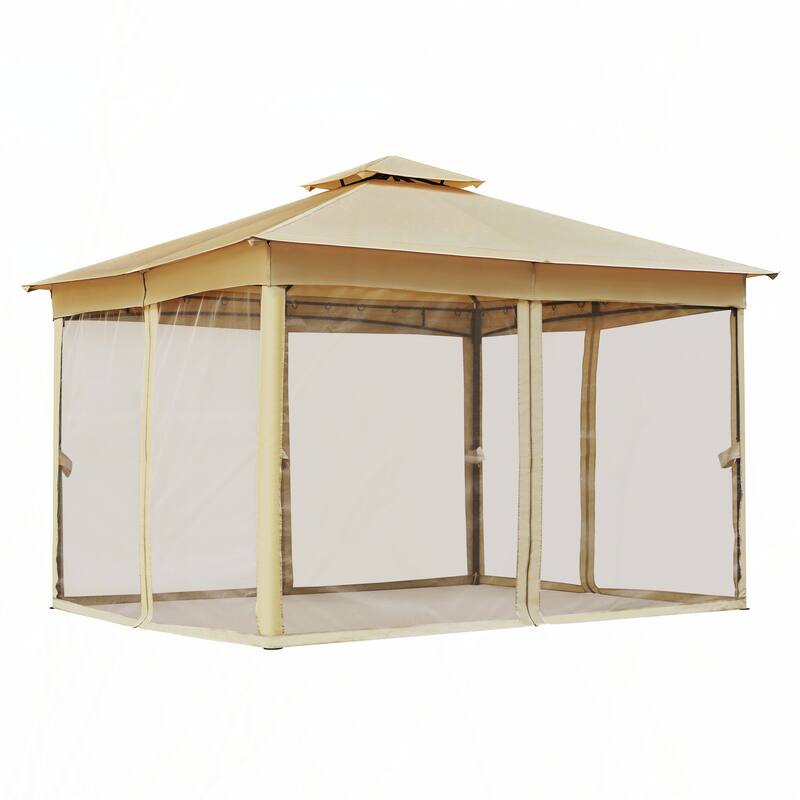 10x12 Outdoor Gazebo Tent with Double Roofs(Beige)