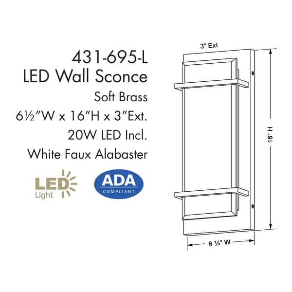 dimension image slide 0 of 3, Minka Lavery 431-L Tarnos 16" Tall LED Wall Sconce with White Faux