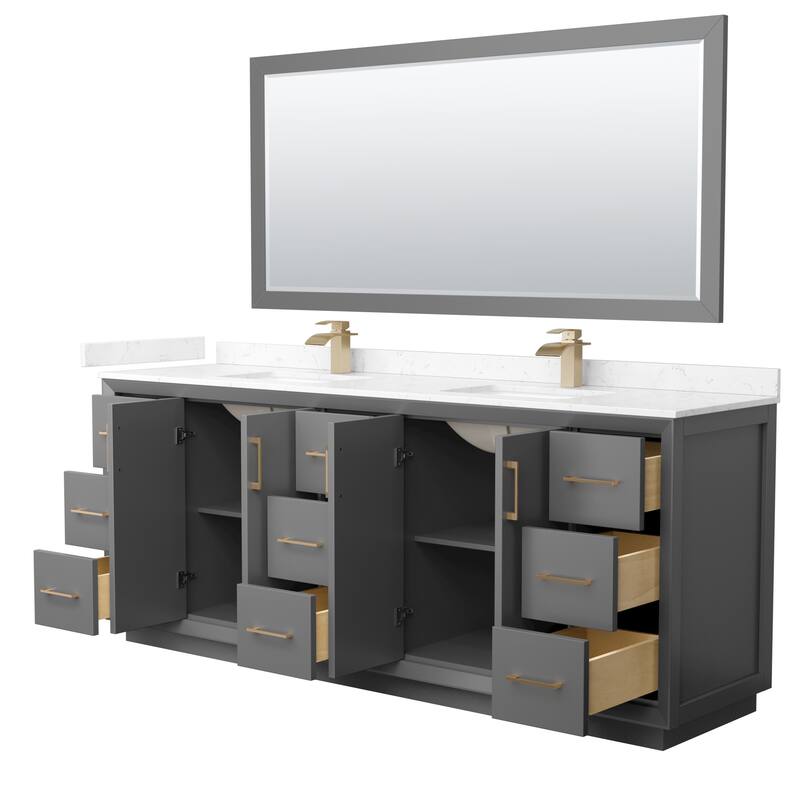 Strada 84-Inch Double Vanity Set, Cultured Marble Top, 70-Inch Mirror