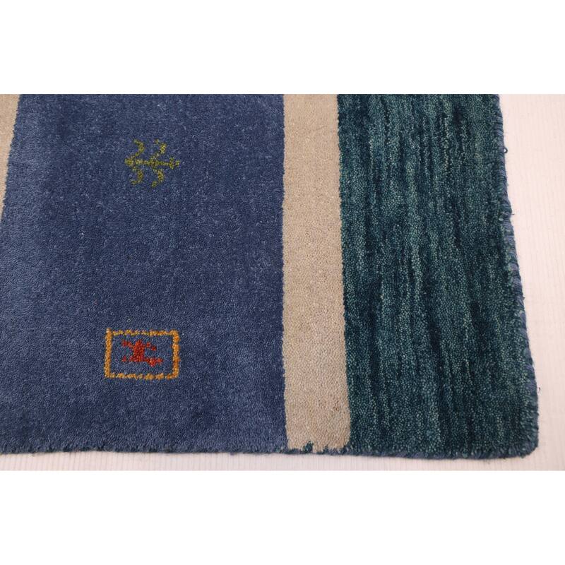 ECARPETGALLERY Hand Loomed Kashkuli Gabbeh Grey, Navy Wool Rug - 6'7 x 9'9