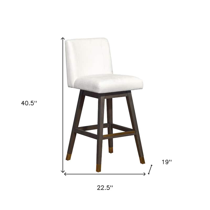 HomeRoots 30" Pearl and Gray Upholstered and Solid Wood Bar Height Swivel Bar Chair