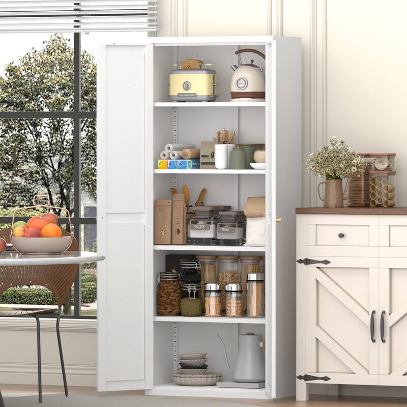 2 Doors Metal Storage Cabinet Kitchen Pantry Cabinet With Adjustable Shelves Tall Steel Cabinet Locker