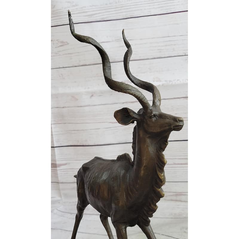 Kudu Antelope Bronze Statue Sculpture Figure On Marble Base Signed Original Art