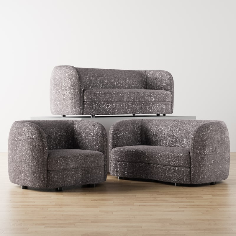 Furniture of America Ophelia Modern Curved Arms Boucle Sofa Set with Round Wooden Legs, 2-Piece or 3-Piece Options