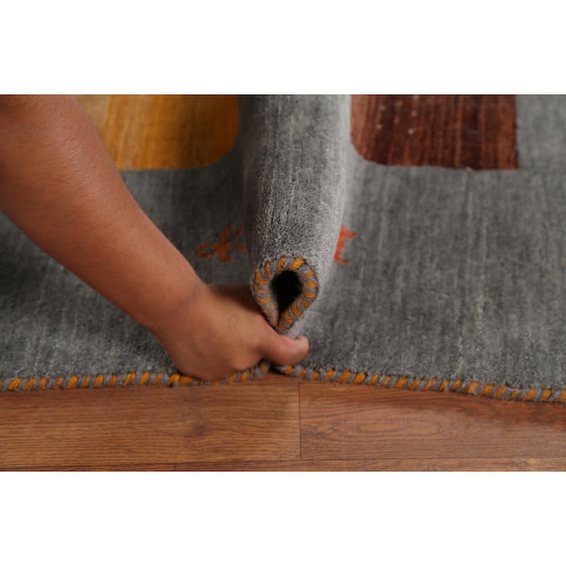 Little Animals Striped Gabbeh Oriental Area Rug Handmade Wool Carpet - 8'1"x 9'8"