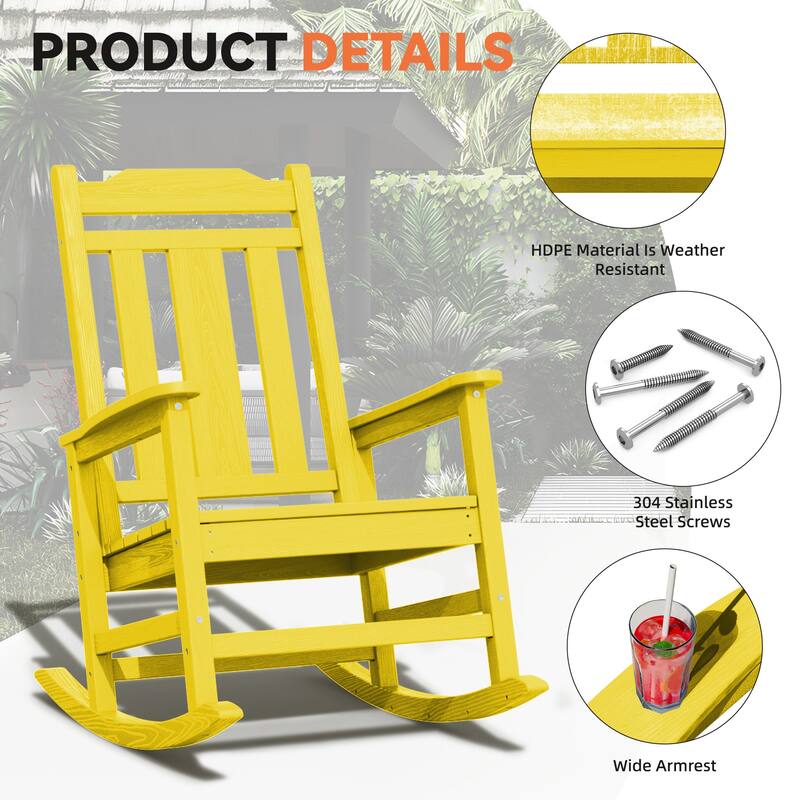 Outdoor Patio HDPE Rocking Chiar, Extra Wide Seat & Backrest
