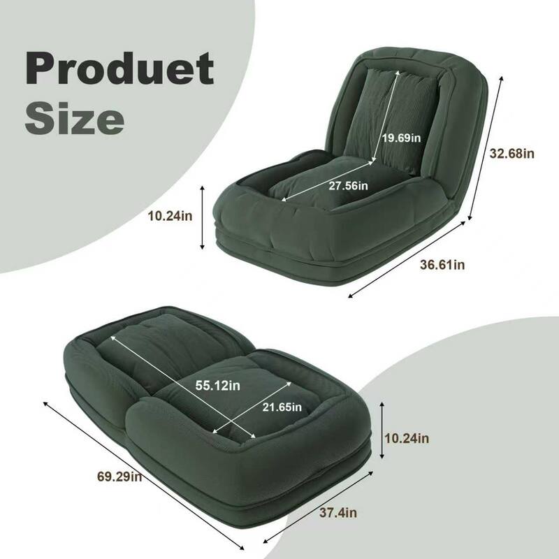 Upholstered Human & Dog Shared Sofa Bed, 5-Position Adjustable Foldable Lounger with Pillows