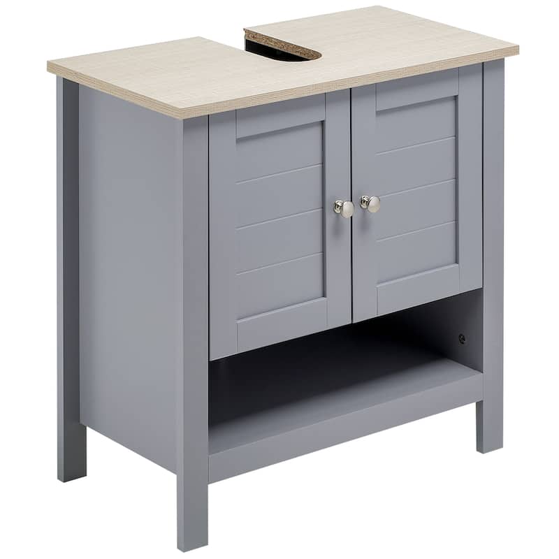 kleankin Bathroom Under Sink Cabinet, Bathroom Vanity Unit, Pedestal Under Sink Design with Adjustable Shelf, Grey