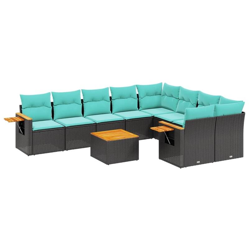 vidaXL 10 Piece Patio Sofa Set with Cushions Black Poly Rattan (US only) - 24.4 x 24.4 x 27.2
