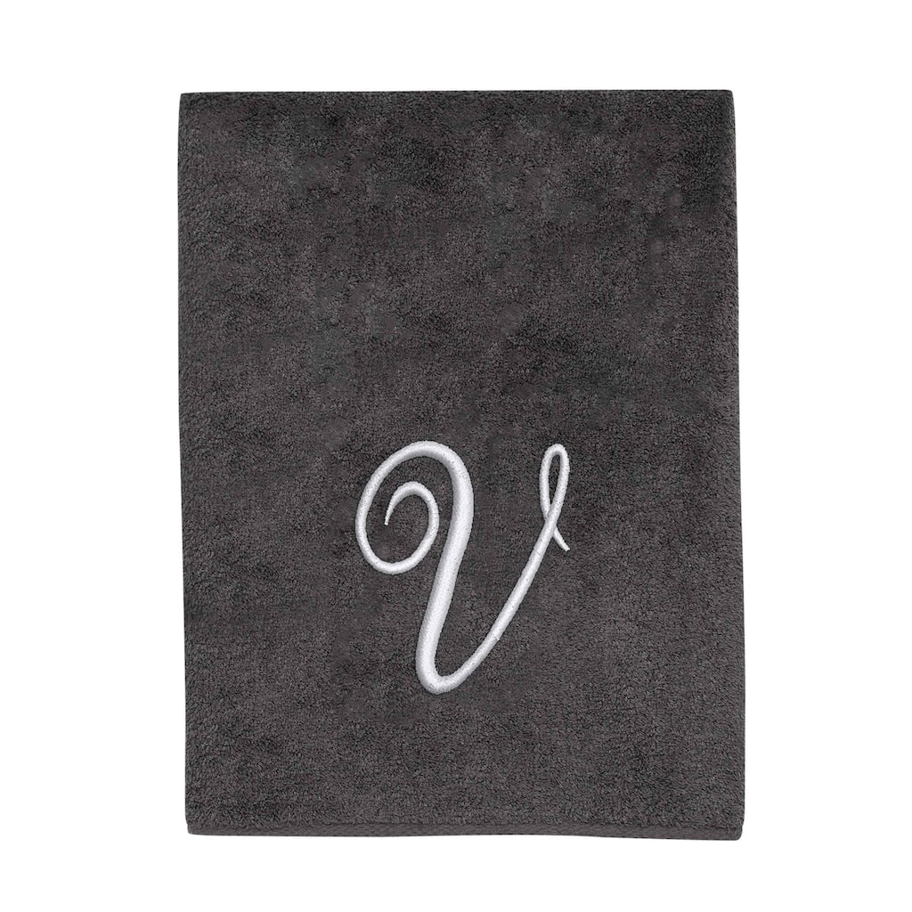 Avanti Granite with Silver Script Monogram Bath Towel Letter V - Bath Towel