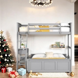 Lovely Twin Over Full Bunk Bed with Desk,Gray
