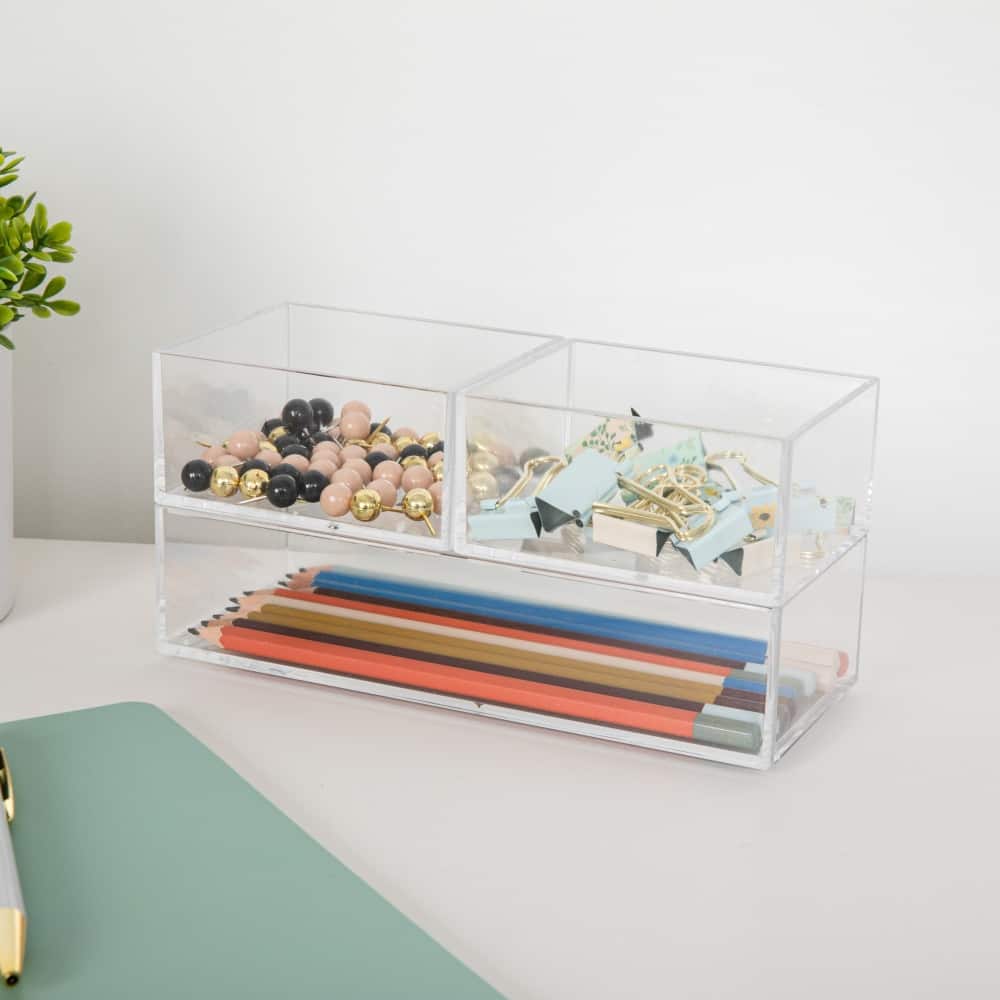Martha Stewart Set of 3 Plastic Stackable Desktop Storage Organizer Trays