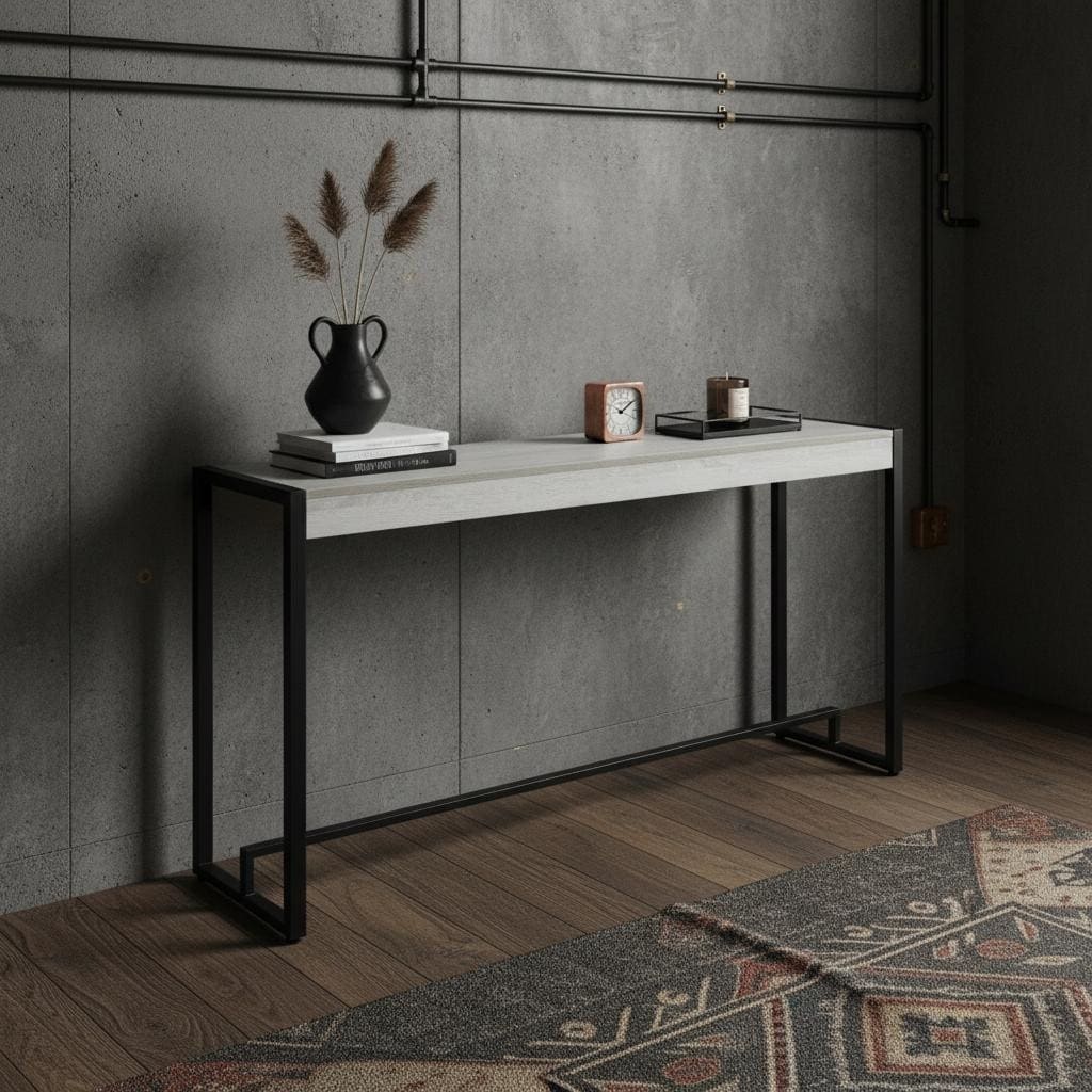 HomeRoots 54" White and Black Distressed Sled Console Table - 54.00 in. x 29.75 in. x 11.50 in.