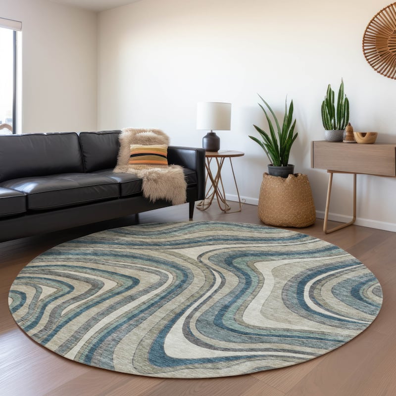 Machine Washable Indoor/ Outdoor Chantille Contemporary Abstract Rug