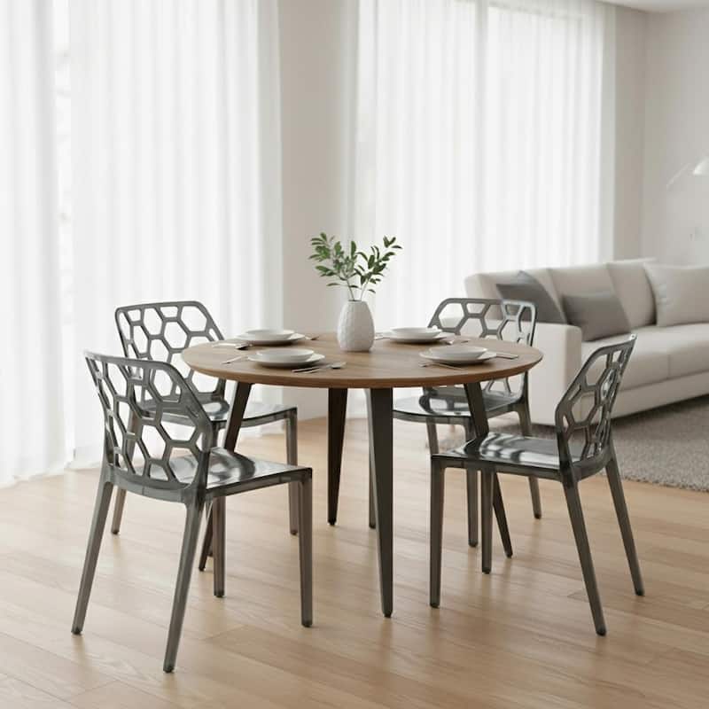 Dynamic Modern Transparent Honeycomb Cut Out Lucite Stackable Dining Chair for Home Dining Rooms Patio Commercial Event Seating