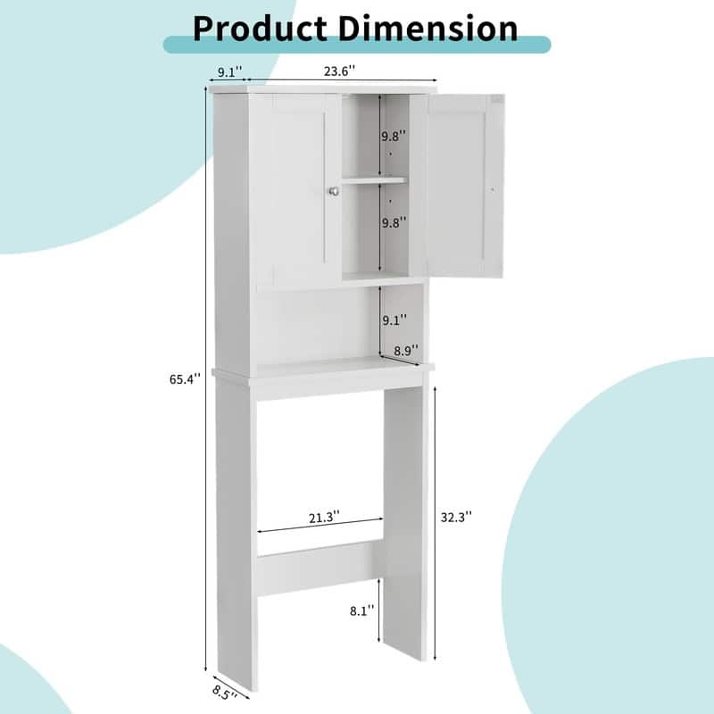 Over The Toilet Storage Cabinet, Wood Door - 8.5"D x 23.6"W x 65.4"H