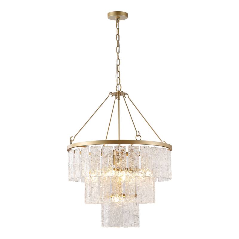 SAFAVIEH Couture Ima Art Deco 3-Tier Pendant Chandelier - 23.75 In W x 23.75 In D x 34.5 / 82.5 In H - Gold