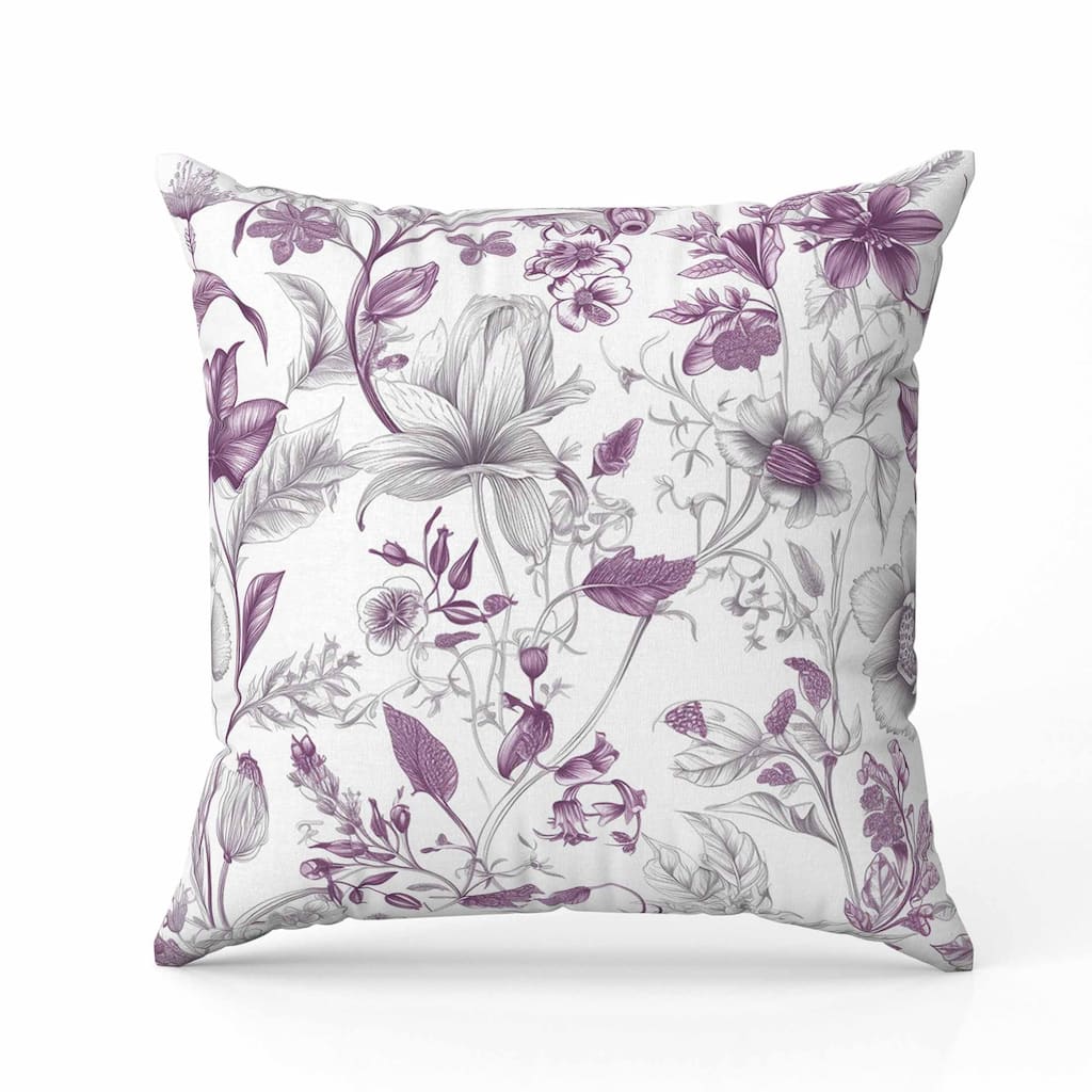 Garden Grace Gala Indoor/Outdoor Reversible Throw Pillow White and Purple