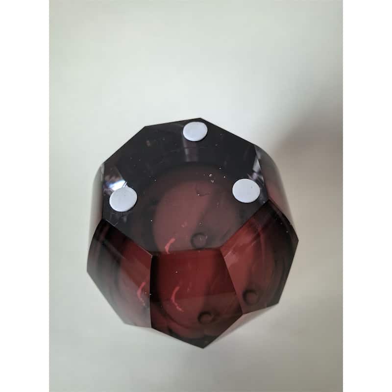 Plum Fancy Cut Glass Vase with Art Deco Inspired Geometric Design