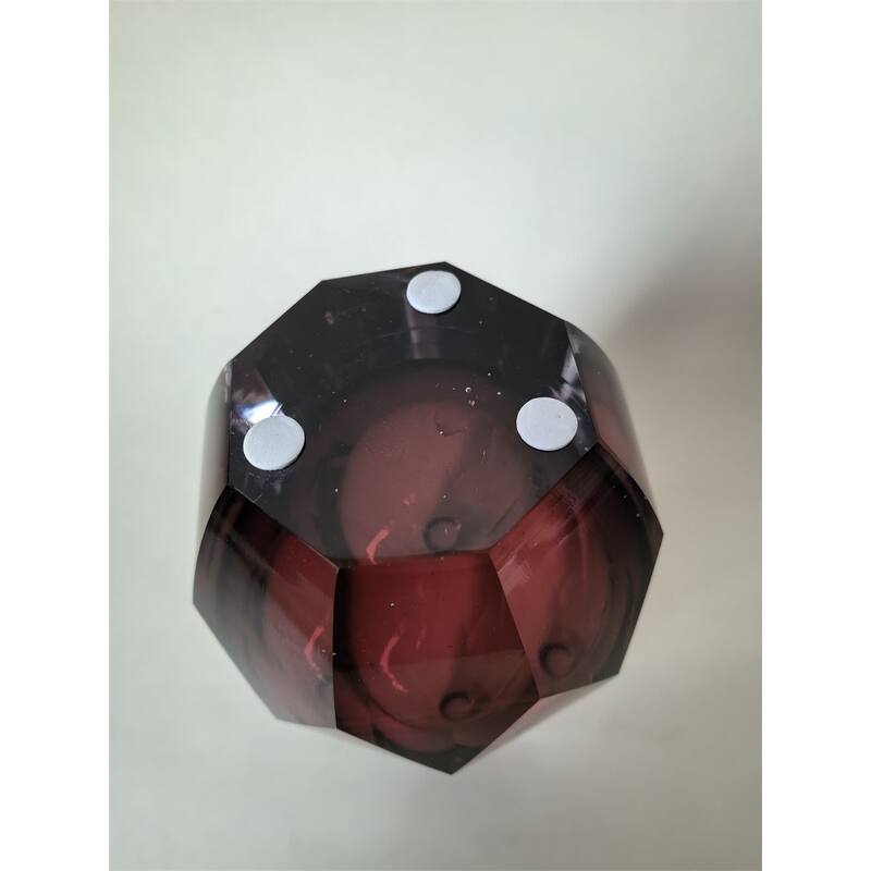 Plum Purple 6" Art Deco Cut Glass Squat Oval Vase for Modern Decor