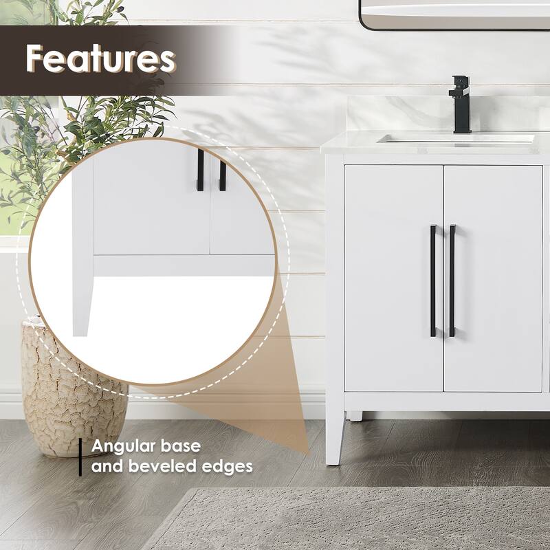 Altair Laurel Bath Vanity with Calacatta White Quartz Stone Countertop with Mirror
