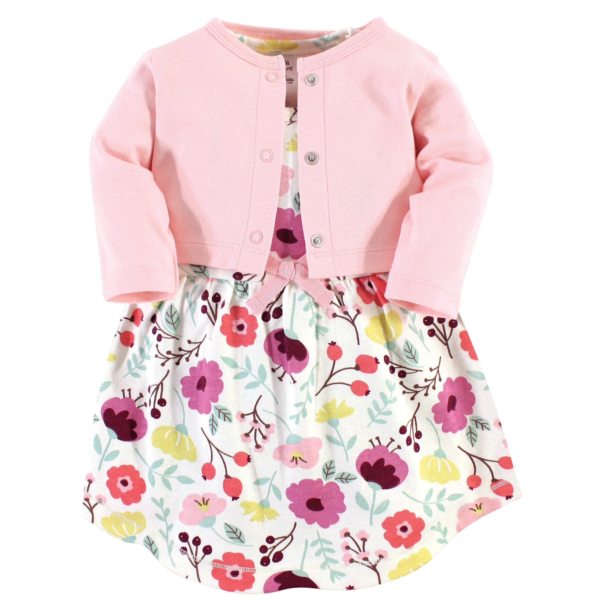 Touched by Nature Baby and Baby Girl Organic Cotton Dress and Cardigan 2pc Set, Botanical