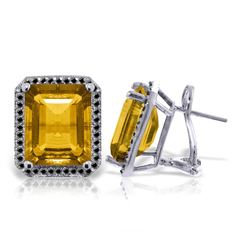 14K Solid Gold Stud French Clips Gemstone Earrings Diamonds & Citrines - White