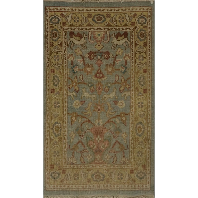 Hand Knotted Oriental 100% Wool Carpet Traditional Floral Navy Blue & Blues Ziegler Area Rug - 3' 2'' X 1' 10''