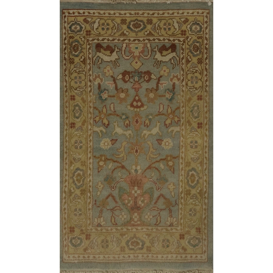 Hand Knotted Oriental 100% Wool Carpet Traditional Floral Navy Blue & Blues Ziegler Area Rug - 3' 2'' X 1' 10''