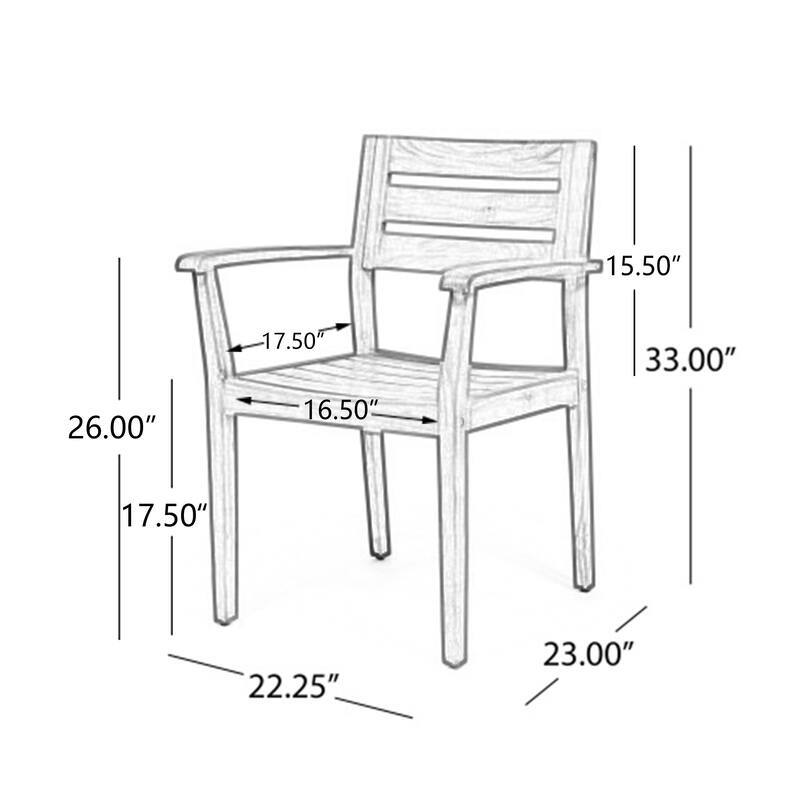 Roomfitters Stamford Set of 2 Acacia Wood Outdoor Dining Armchairs, Slatted Open-Back Design