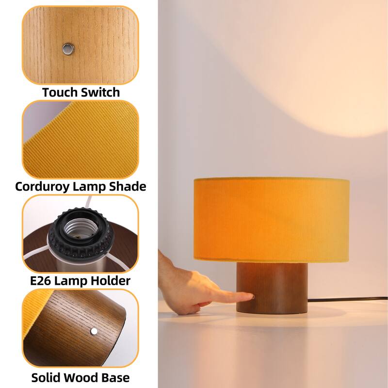10 in. Modern Small Table Lamp with Corduroy Shade and Touch Switch for Kid Room, Living Room