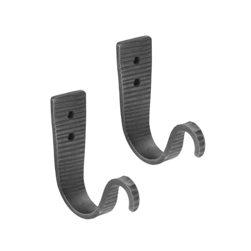 Achla Designs 4.5" Tall Black Powder Coat Finish Wrought Iron Hammered Strap Wall S-Curled Hooks (Set of 2)
