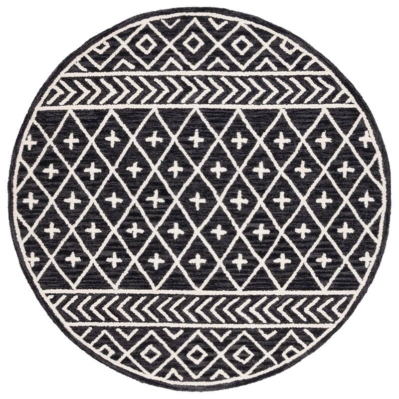 SAFAVIEH Handmade Metro Lousine Moroccan Boho Wool Rug - 6' Round - Black/Ivory