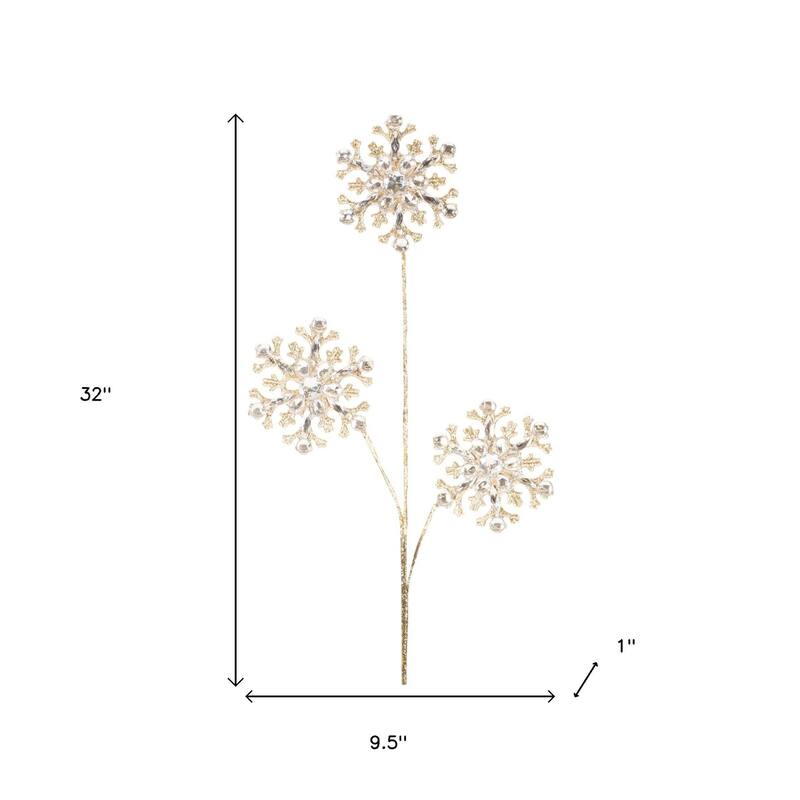 HomeRoots Set of Two Gold And Clear Faux Crystal Beaded Linear Snowflake Wreath Sprays