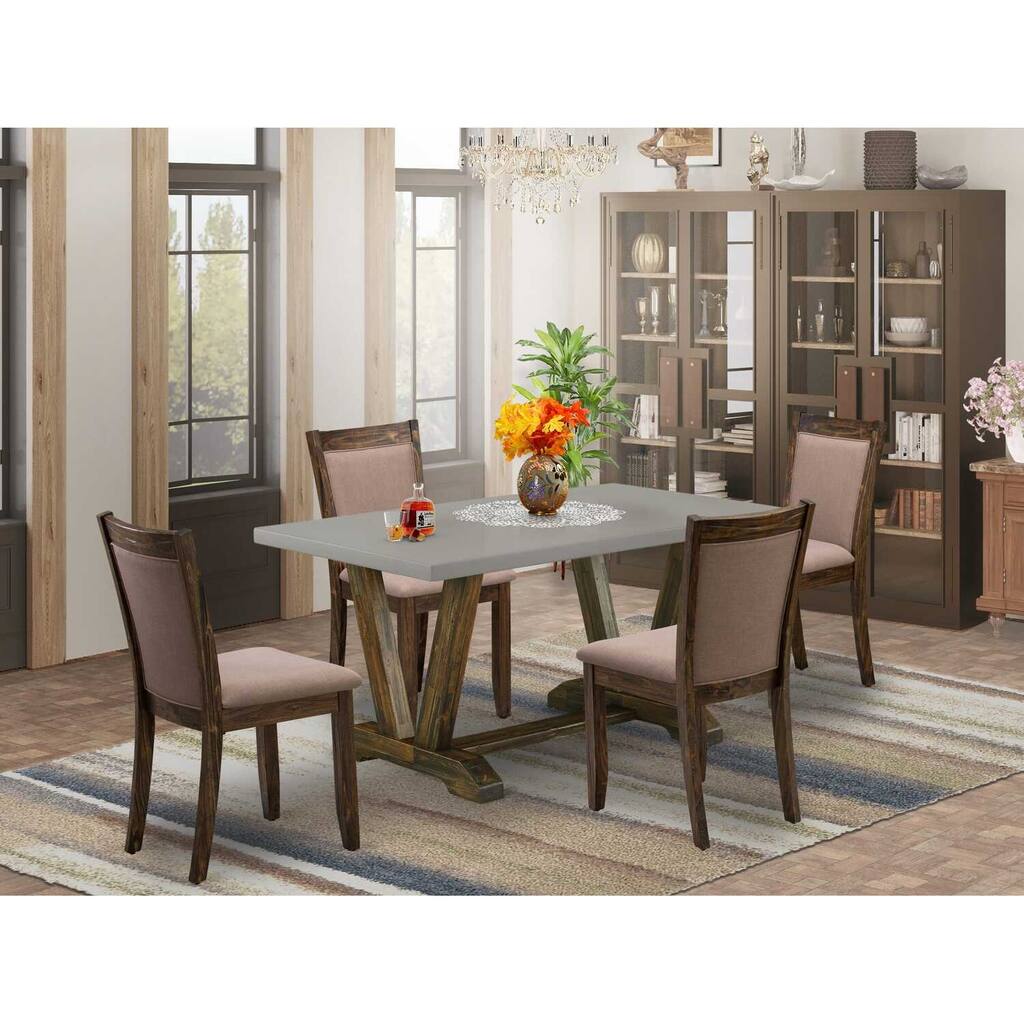 HomeStock 5-Piece Distressed Jacobean Finish Solid Wood Top Dining table with 4-Chairs