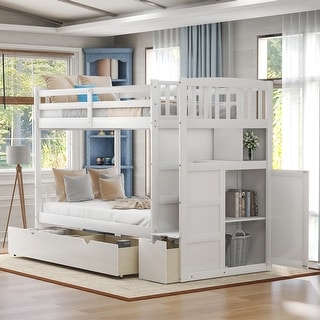 Merax Twin over Twin/ Full Bunk Bed with Storage - Bed Bath & Beyond ...