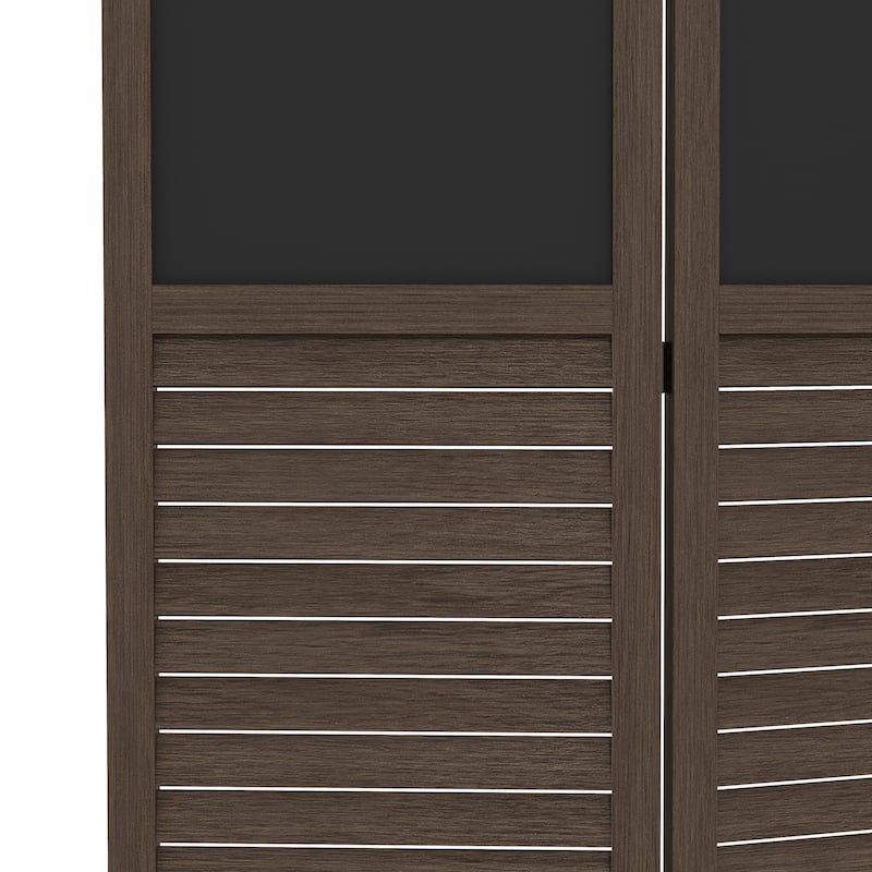 4-Panel Folding Room Divider with Blackboard, 5.5 Ft Tall Freestanding Privacy Screen Panels for Bedroom or Office, Walnut Brown
