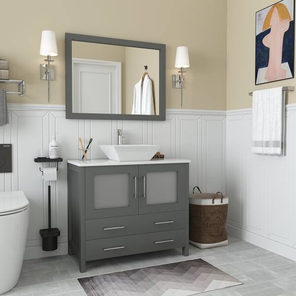Vanity Art 30 in. W x 22 in. D x 34 in. H Single Sink Bathroom Vanity in Driftwood Gray with Engineered Marble Top in White