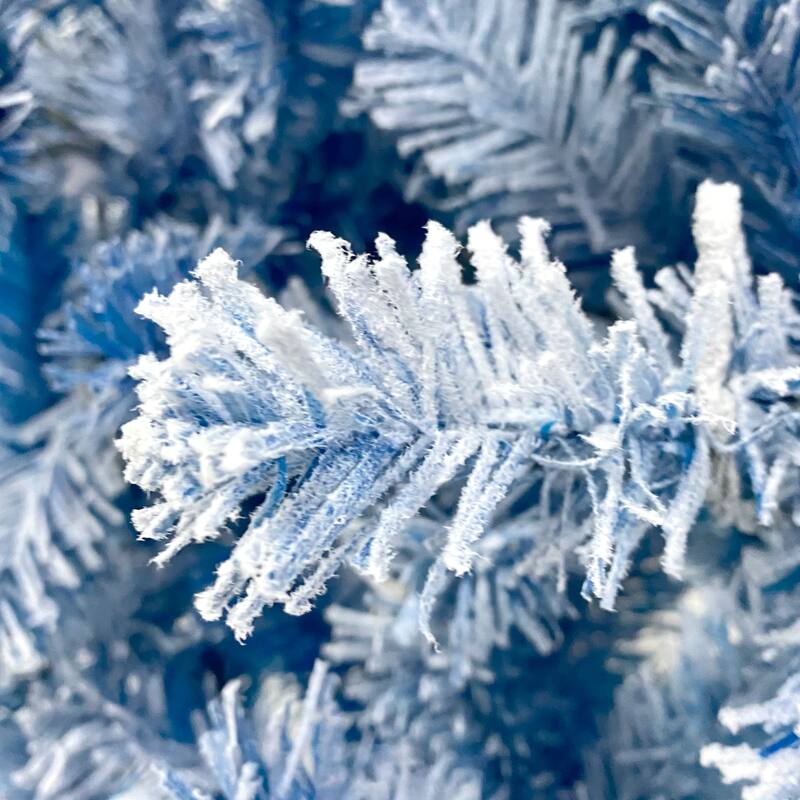 Snow Flocked 6FT Pre-Lit Artificial Christmas Tree with 750 Bendable Branch Tips and LED Lights, Unique Blue Xmas Tree