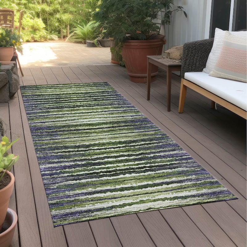 Machine Washable Indoor/ Outdoor Chantille Jagged Stripes Rug