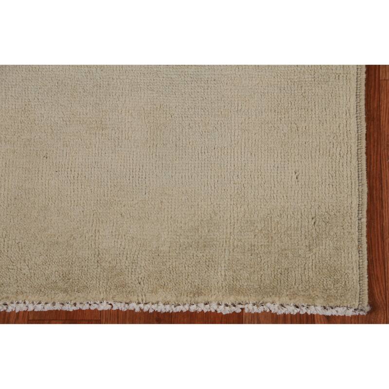 Hand Knotted Oriental 100% Wool Carpet Modern Solid Green Gabbeh Runner Rug - 10' 0'' X 3' 3''