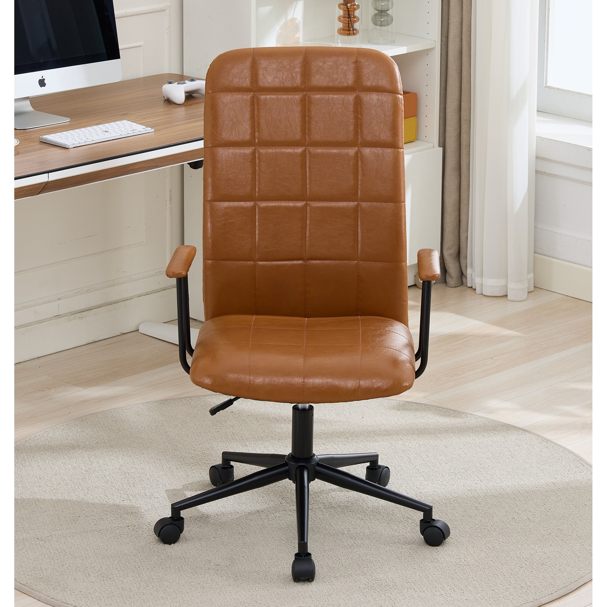Pu Leather Office Chair, With Armrest, High Backrest