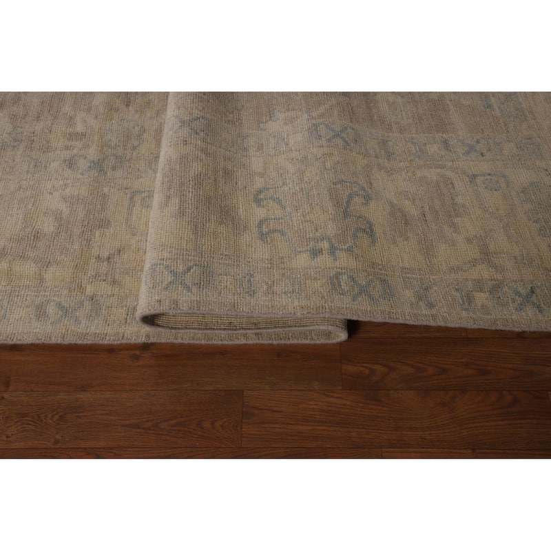 Vegetable Dye Oushak Turkish Rug Handmade Beige Wool Carpet - 8'0"x 9'11"