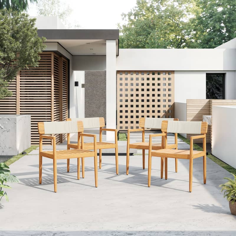 Braided Acacia Wood Dining Set (2-Piece) – Teak-Finished Table & Armchair Pair with White Rope Accents for Patio/Garden‌.